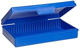 Heathrow Scientific HD15990A Blue Polypropylene 25 Place Economy Microscope Slide Box, 141mm Length x 92mm Width x 36mm Height