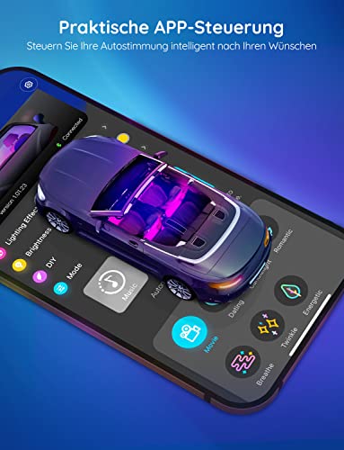 Govee LED Interior Lighting Car, 4 Pieces, 48 Strip, Upgrade Two-Line Design, Waterproof Lighting App Controllable Multicoloured Music with Cigarette Lighter, 12 V | 16M DIY-Farben, 4pcs 48 Strip Zigarettenanzünder mit Speicherfunktion, Wasserdichte, Kurzschlussschutz, SUV & Limousine, 12V
