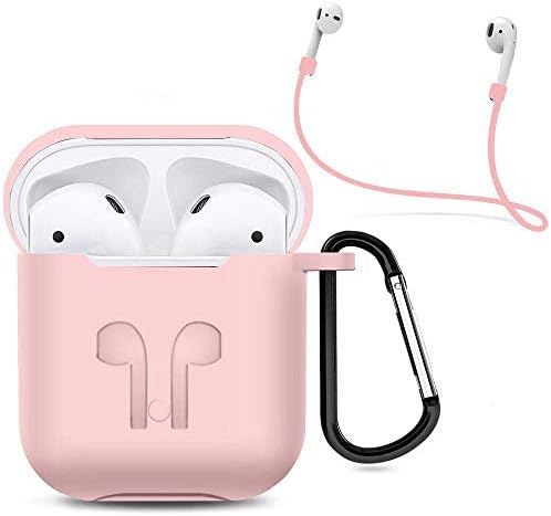 Case Cover for Airpod Case, iKNOWTECH 3in1 Protective Silicone Cover & Skin for Apple AirPods Charging Case with Keychain/Anti-Loss Strap for Apple AirPods 1&2 (Pink)