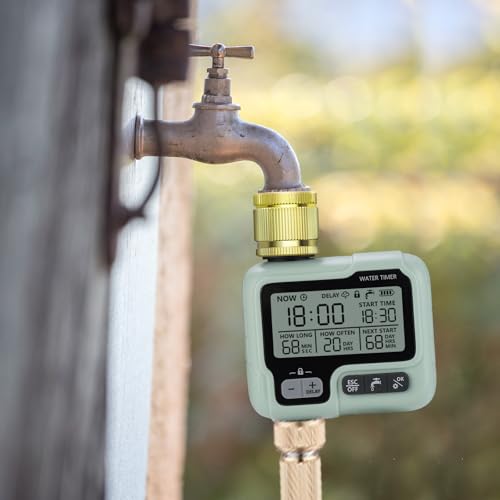 Johgee Watering Computer with Brass Inlet, Garden Watering Timer with Rain Delay, Automatic/Manual Watering Control Programmable