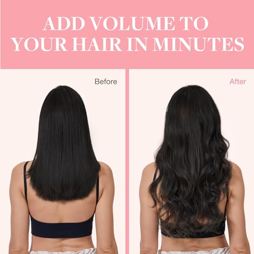 GOO GOO Adhesive Hair Extensions Natural Hair, 40 cm 120 g 7pcs, 1B Natural Black Real Human Hair Extensions