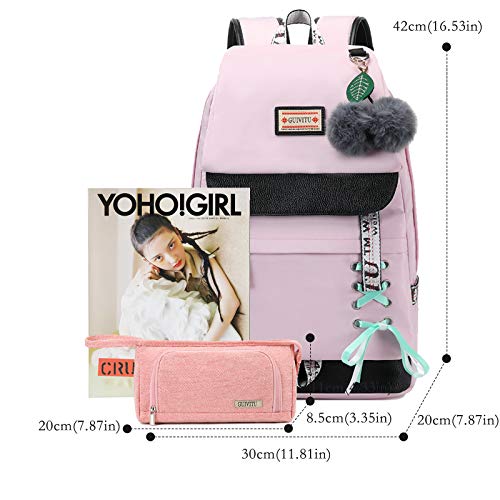 GUIVITU Backpacks for Girls Schoolbag for Kids 6-12 years Teens Bookbag Children Waterproof Rucksack with Pencil Case Sets