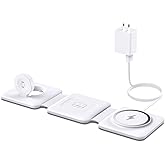 Charging Station for Apple Multiple Devices: 3 in 1 Foldable Magnetic Wireless Charger Stand for Mag-Safe iPhone - Travel Cha