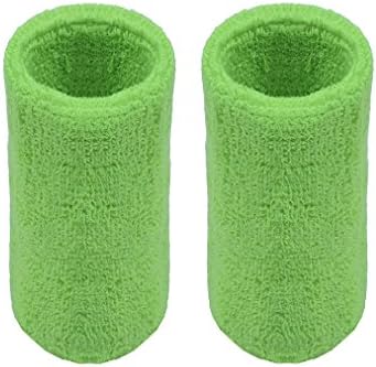 Bestwoohome Cotton Wristbands Sports Wrist Wipe Sweat Towel,Pack of 2 (Light Green, Long)
