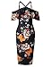 Murimia Women's Cocktail Dresses Floral Ruffle Sleeves Wedding Guest Dresses Midi Bodycon Dress, Black, Large