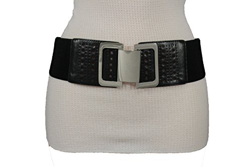 TFJ Women Fashion Belt Elastic Hip High Waist Metal Flat Buckle S M Black