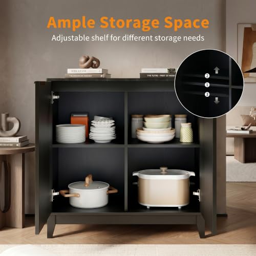 Cakhdry Credenza Bufetera con 2 Puertas, Alacena Pequeña para Cocina y Comedor, 80x40x82cm, Diseño Minimalista con Acabado de Madera Color Negro