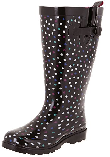 Capelli New York Ladies Scattered Ikat Dots Wide Calf Rain Boots Black Combo 6