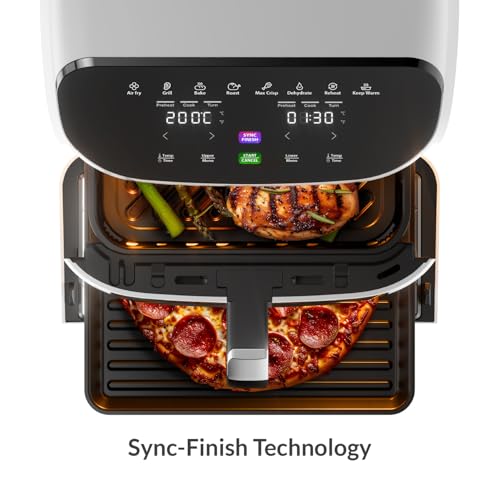 Feller Germany 1850W Air Fryer, 11L XL Capacity, Dual Zone + Sync Finish, 8 Presets, Pizza Stone, 360° Rapid Air Tech, Bake, Reheat, Dehydrate, Non-Stick, Touch Panel, 2Y Guarantee AFR1100 UAE (White)