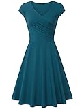 Laksmi Elegant Dresses, Womens Casual Dress A Line Cap Sleeve V Neck (Large, Dark Cyan)