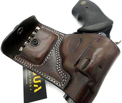 TAGUA Premium Right Hand Belt Slide Holster with Ammo Pouch in Dark Brown Leather for Charter ARMS 2" Barrel .22 .38 Revolver, Pathfinder, Undercover, UNDERCOVERETTE, Chic Lady, ON/Off Duty