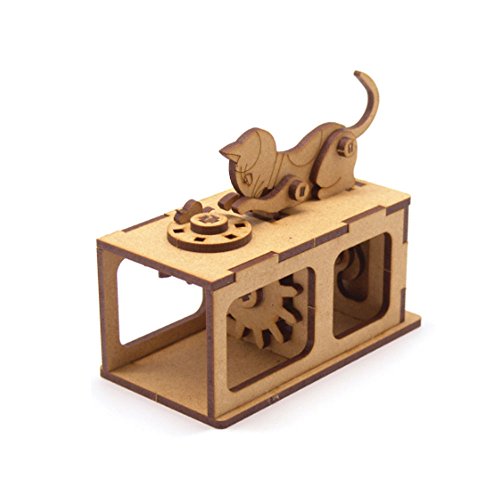Mize DIY Wooden Automata Assembly Model Kits (Moving Cat Chasing Mouse) Mechanical Puzzles for Kids & Kidults, Home Room Office Interior Decor