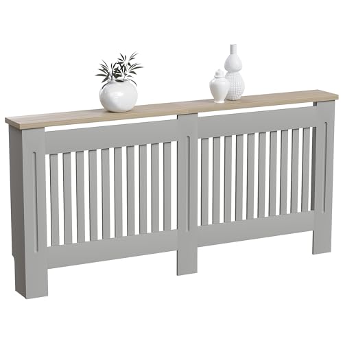 Vida Designs Arlington Heizkoerperabdeckung Olive Grey - Extra Gross - Modern Shaker Style Vertical Slat Design Ideal for Optimal Heat Circulation - H83.3xW172xD19cm - MDF- with Wood Top Shelf