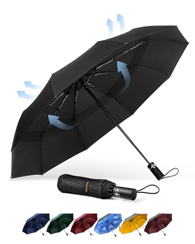 TECKNET Windproof Umbrella - Strong Compact Travel Automatic, Large Wind Resistant with 10 Ribs, Folding Lightweight Golf Automatic for Rain