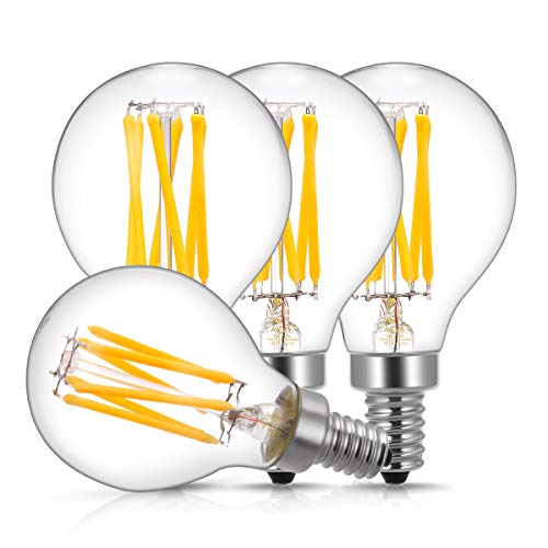 E12 Candelabra LED Light Bulbs 60 Watt Equivalent, DORESshop 6W Dimmable LED Filament Bulb, Decorative Edison G45(G14) LED Globe Bulbs, 2700K Warm White 600LM, Filament Clear Glass, Pack of 4