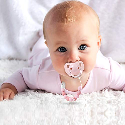 MCGMITT Pacifier Clip Silicone, BPA Free Teething Beads Toys Shower Gift for Baby Girls Boys Infant Toddler (Pink)
