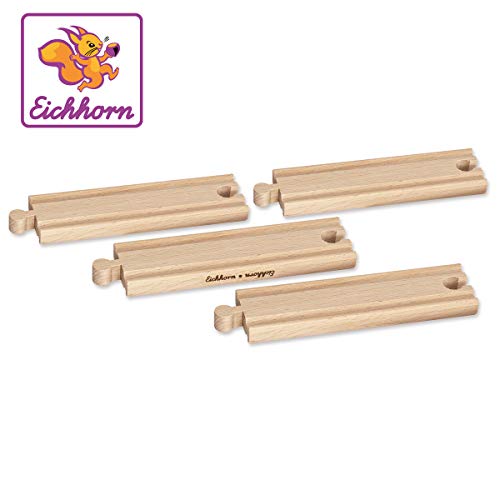 Eichhorn 100001409 - Bahn, kurze gerade Schienen 14,5 cm, 4-tlg. FSC 100% Zertifiziertes Buchenholz, mit fast allen…