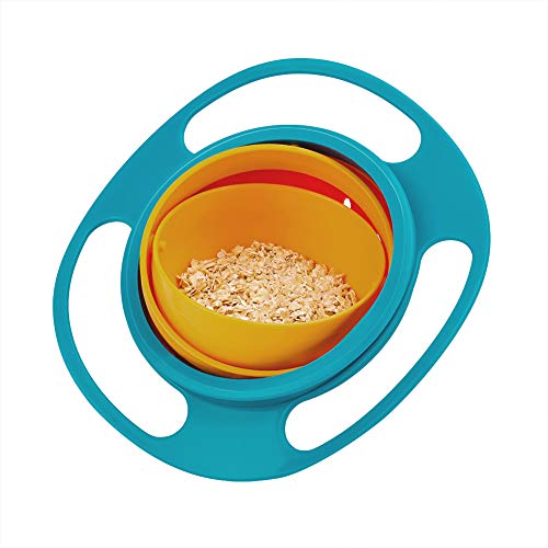 Gyro Bowl, McoMce 360 Degree Rotate No Spill Bowls for Toddlers, Spill Proof Baby Bowls with Lid for Toddlers Baby Kids, Creative Snacks Bowl Practice Feeding Bowl, Universal Rotating Bowl, Blue