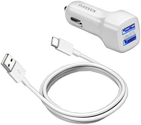 Car Charger + USB Type C Cable (3.3 ft) for LG G5,Samsung Galaxy S8/S9, Huawei P9 / P9 Plus / Honor 8 / Mate 9,Lumia 950xl/950, HTC 10