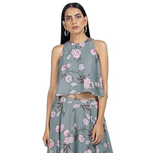 Indya Grey Floral Flared Halter Top