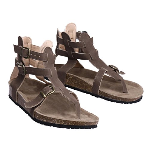 BSGSH Womens Flip Flop Roman/Gladiator Ankle Wrap Cutout Flat Sandal Fisherman Sandal (7 B(M) US, Brown)