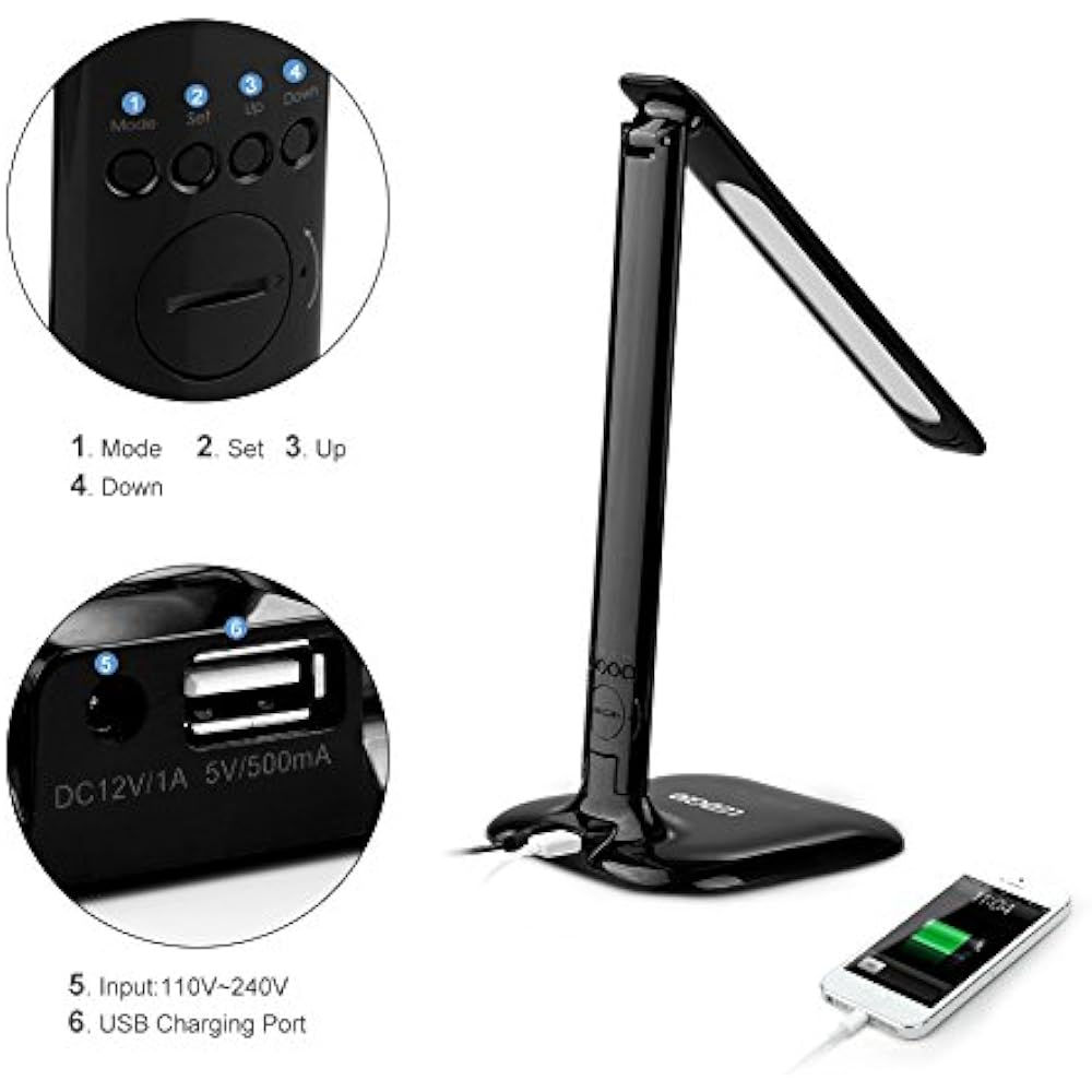 Desk Lamp, Table 8W LED LCD Screen, USB Charging Port, 3 Lighting Mode