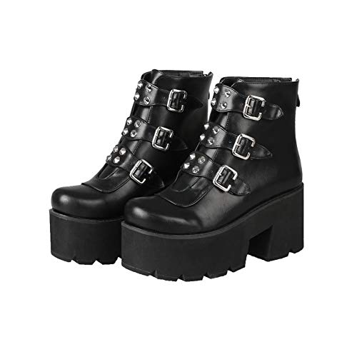 YIYA-Womens-Studded-Mid-Calf-Combat-Boots-Black-Goth-Platform-Boots-Round-Toe-Buckle-Chunky-Heel-Booties