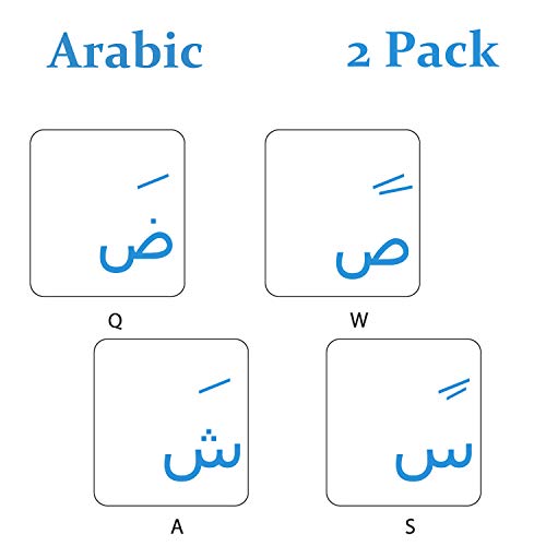 2PCS Pack Transparent Arabic Keyboard Stickers, Arabic Keyboard Replacement Sticker with Transparent Background and Blue Lettering for Computer Notebook Laptop Desktop Keyboards