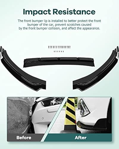 SCITOO Front Bumper Lip Kit - Glossy Black PP Plastic Spoiler For 2017-2018 Hyundai Elantra | 3-Piece Set, Easy Install, Adds Style & Protection