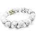 INBLUE Women,Men's 10mm Alloy Energy Bracelet Link Wrist Energy Stone Gold Tone White Simulated Howlite Turquoise Buddha Mala Bead Elastic