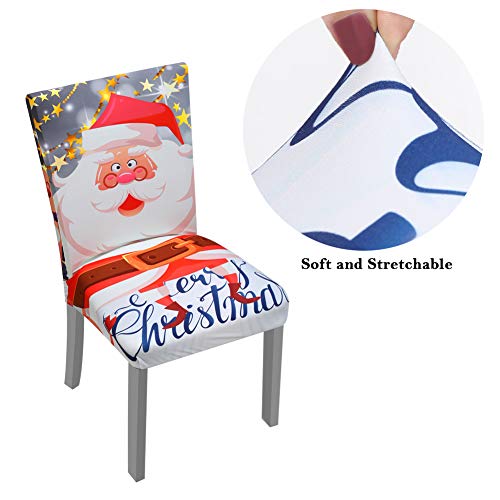 YISUN Stretch Dining Chair Covers Spandex Removable Washable Chair Protector Cover, Santa Claus Pattern Chair Slipcover for Kitchen Dining Room Chairs and Living Room - 6 Pack - Thumbnail 6