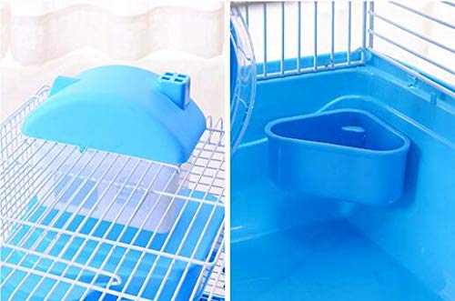 Misyue Mini Guinea Pig Cage Hamster Cage 2-levers Small Animal Habitats Portable Carrier Cage with Water Bottle&Wheels&Food Feeder for Small Animals (Blue) - Thumbnail 2