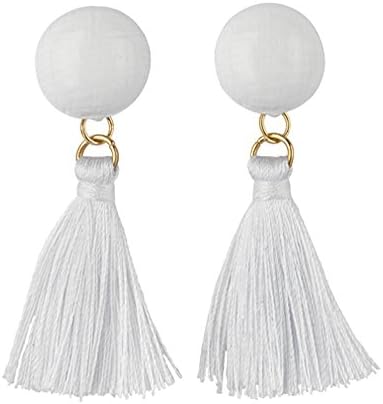 Save4you Elegant Korean Style Long Thread Tassel Drop Dangling Earrings Ear Studs (White)
