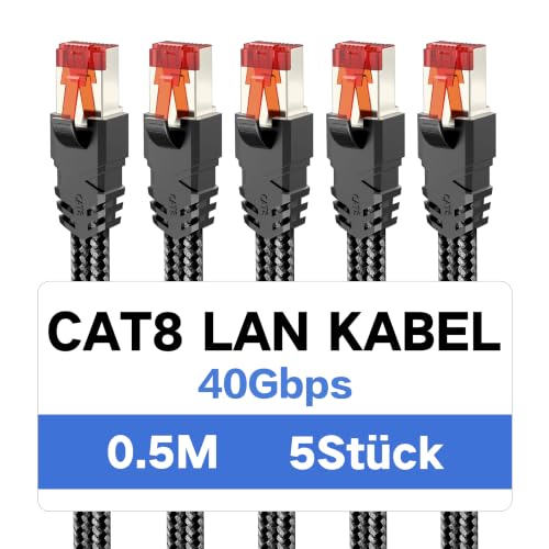 5 Stück CAT 8 Lan Kabel 0.5m,40Gbps Hochgeschwindigkeits mit RJ45 Stecker