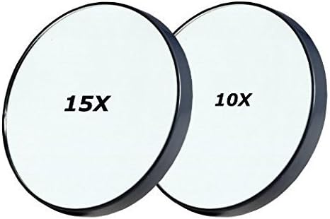 AlierKin Cosmetic Makeup Mirrors 10 x Magnifying Stick Up Mirror &amp; 15 x Magnification Compact Mirror with 2 Suction Cups Perfect for Travel Home Use (2-Pack)