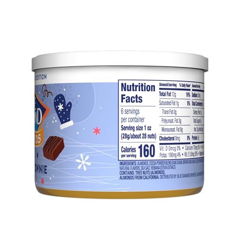 BLUE DIAMOND ALMONDS, HOLIDAY FROSTED BROWNIE FLAVORED SWEET SNACK NUT ALMONDS PERFECT SIZE FOR ON-THE-GO, HOLIDAYS AND GATHERINGS, LUNCH, ADULTS AND KIDS, 6OZ CAN