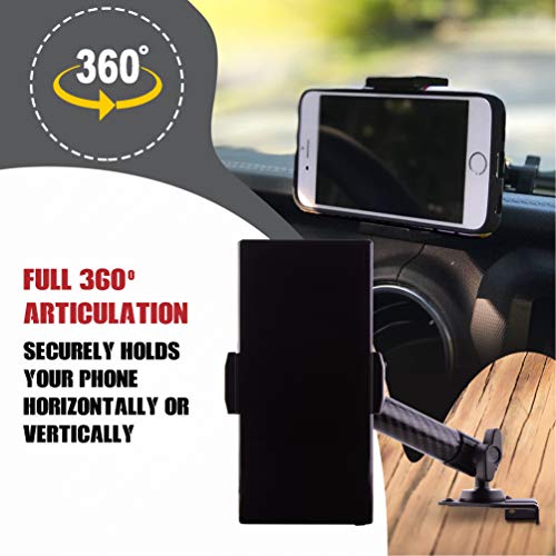 Dash Mount Cell Phone Holder for Jeep Wrangler JL and Gladiator JT (2018+) with Ball Mount for iPhone and Android Smartphone - Features Heavy Duty Carbon Fiber Kevlar Arm (Single Driver Universal) - Thumbnail 4