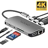 USB C Hub Adapter, ONTOTL 9 in 1 Aluminum Thunderbolt 3 Adapter Type C Hub with 4K HDMI Output, 1000M Ethernet Port, USB-C Charger Port, 3 USB 3.0, SD & TF, 3.5mm Audio/Mic for Apple MacBook Pro