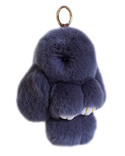 Genuine Rex Rabbit Fur Charm Bunny Rabbit Plush Toy Handmade Cute Fluffy Real Fur Keychain Cell Phone Charm, 6-Inch Tall (gray)