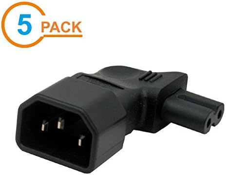 [5Pack] IEC 320 C14 to C7 Right Angle AC Adapter, Vellcon IEC 3Pole Male to Figure 8 C7 Vertical Right Angle AC converter, Vertical Right angle AC Adapter Black Color