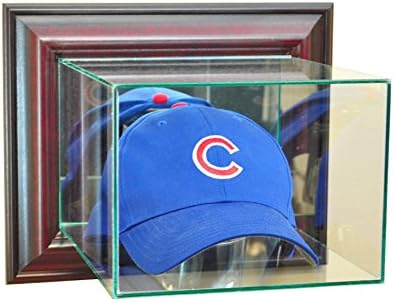 Cap / Hat Wall Mounted Glass Display Case with Cherry Frame