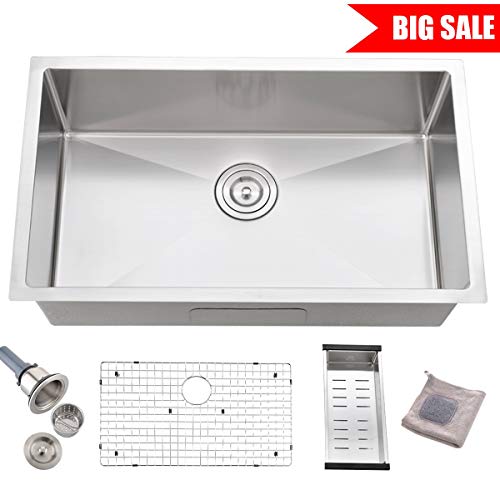Bokaiya 30 Inch 16 Guage Drop In Undermount Single Bowl Stainless Steel Kitchen Sink, Deep Kitchen Sink with Complimentary Accessories - Thumbnail 7