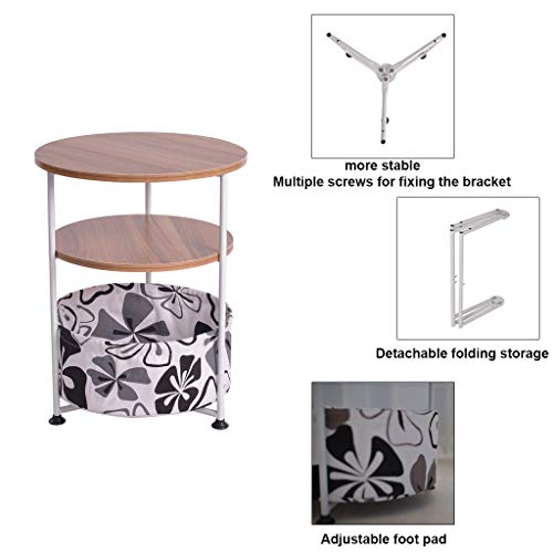 Beyonds Bedside Table with a Linen Bag, 3- Tier Elegant Round Side Table Wooded End Table Bedside Cabinet, Home Storage Unit, Nightstand Lamp Desk for Bedroom - Thumbnail 3