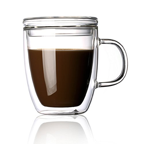 Borosilicate Glass Coffee Mug with Lid Handle,16 oz Doublewall