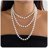 Jumwrit Vintage Layered Pearl Choker Necklace Dainty Chunky Chain Multi Strands Knot Pearl Beaded Necklace Boho 3 Tier Party Long Pendant Necklace Statement 1920s Flapper Accessories for Women