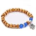 Energy Stone Mala Bracelets - Hand of Fatima (Hansa) Bracelets - Wooden Bracelet with Blue Stones