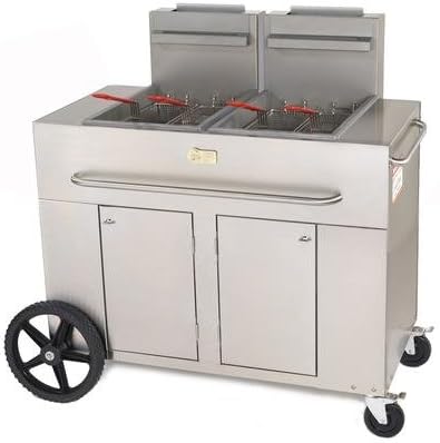 Crown Verity CV-PF-2NG 53" Double Tank Outdoor Portable Fryer with 180 000 BTU/H 80 lbs. Capacity Millivolt Thermostat Control Four Fry Baskets and Heat Exchanger Tubes in Stainless Steel