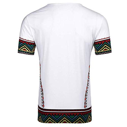 Ximandi Men's Fashion African Printed T Shirt Short Sleeve Casual Shirt Top Blouse White