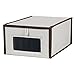Household Essentials Set of Four Small Shoe Storage Boxes, Natural Canvas with Brown Trim