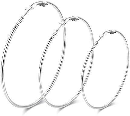 Ruarua Stainless Steel Huge Thin Big Hoop Earrings for Women Extra Large Click Earrings 50mm 60mm 70 mm 3 Pairs